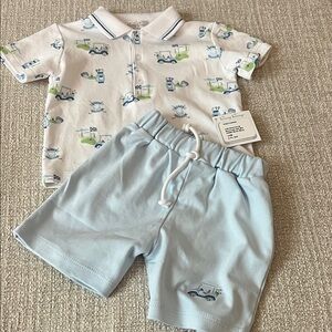 Kissy Kissy Polo Shirt and Shorts Set - White and Light Blue